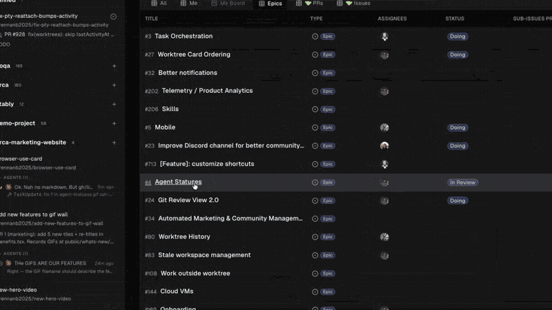 GitHub integration — open PRs, watch checks, and triage issues without leaving the worktree.